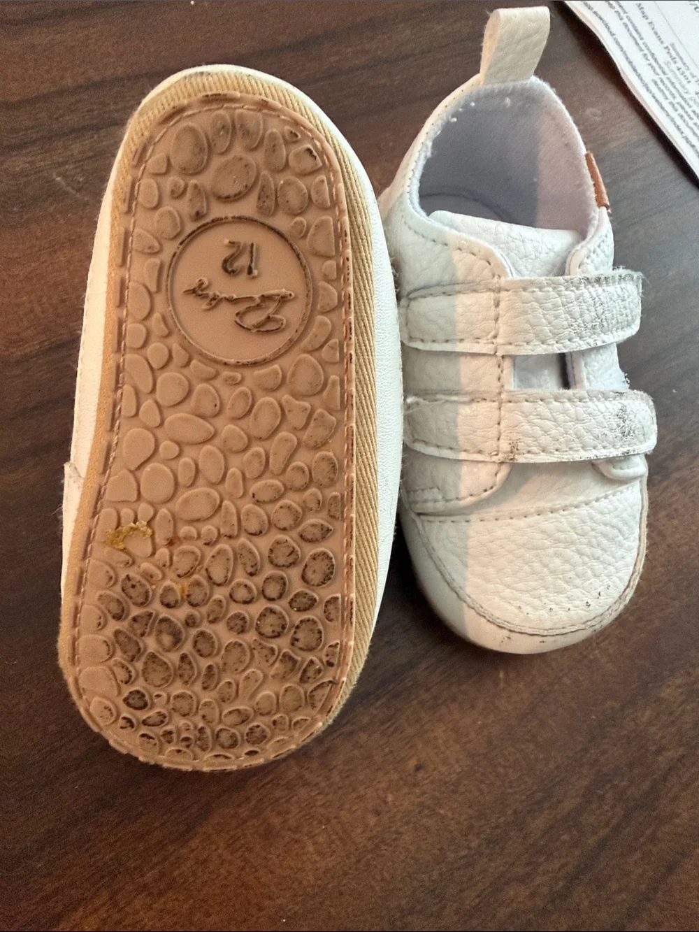 Carter's White Baby Velcro Sneakers with Tan Heel Accent